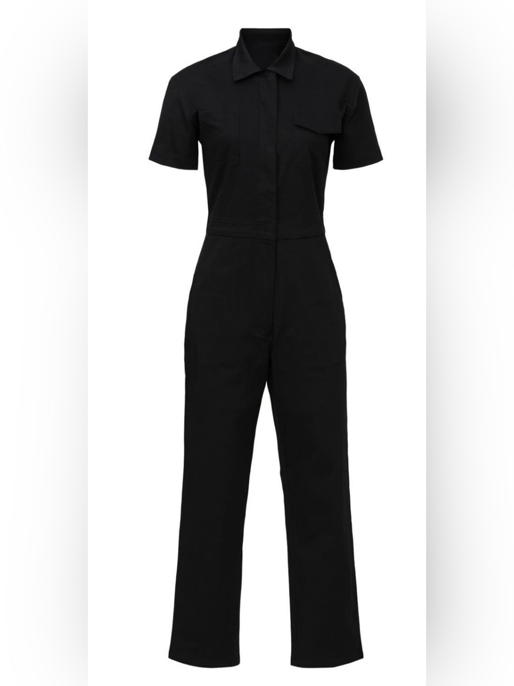 Rivet Utility Slim Short-Sleeve Black Utility Jumpsuit